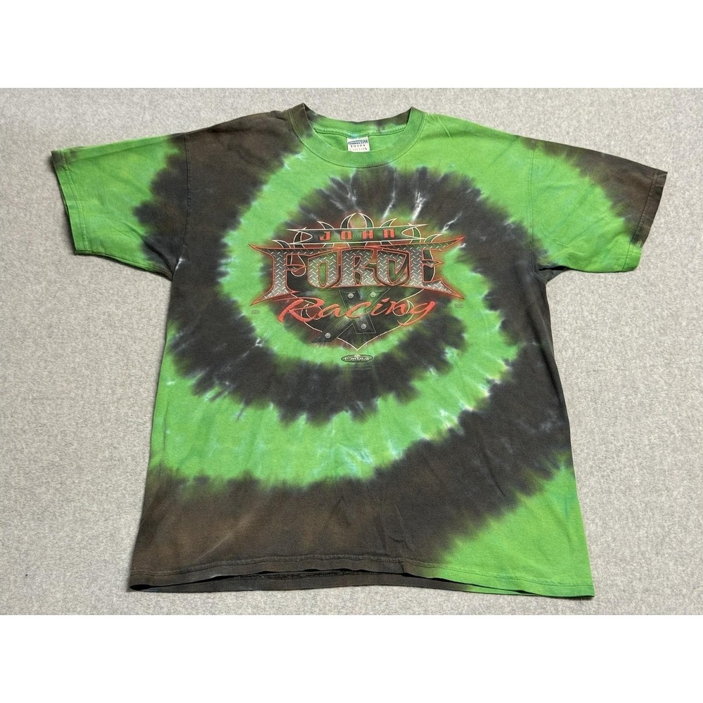 Vintage John‎ Force Racing Shirt Mens Large Green Black Tie Dye NHRA Graphic Tee